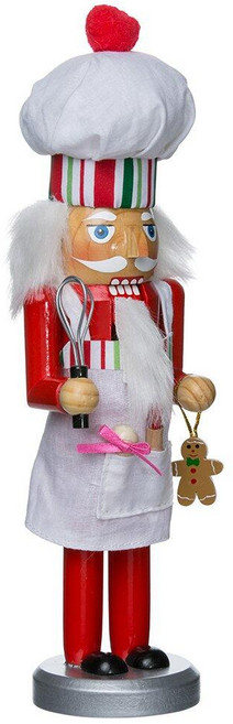Kurt Adler Rosy 레드 Baking 호두까기 인형 셰프 25.4cm10인치 나무 장식 테이블 탑 피규어 469868