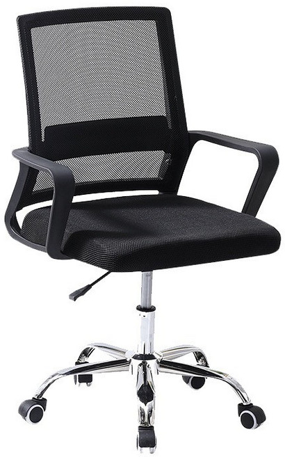 五輪升降旋轉透氣, 【鋼腳】一字辦公椅-黑/(一張訂單最多二個)