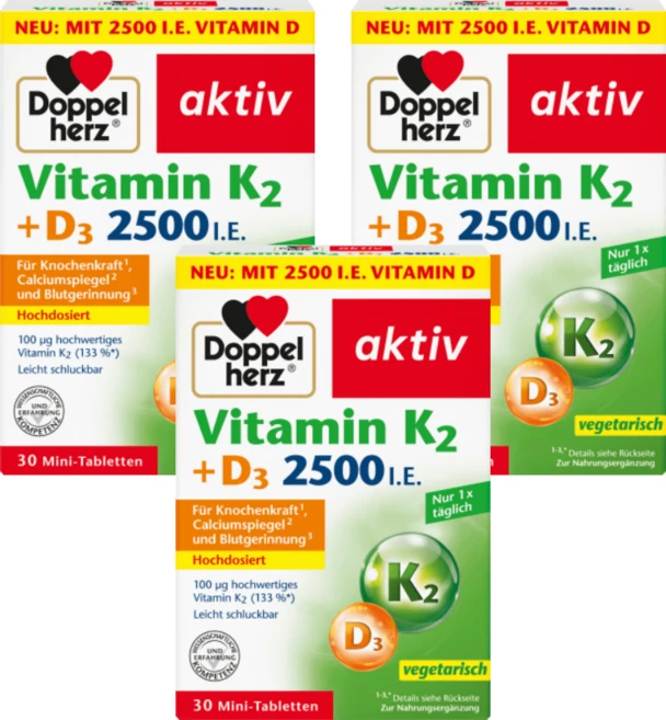 [도펠헤르츠] 비타민 K2+D3 2500 IU 30미니정 X 3개 / Doppelherz, 30정 - 쿠팡