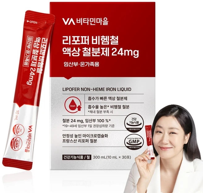 비타민마을 리포퍼 비헴철 액상 철분제 24mg 임산부 온가족 30포, 30회분, 1박스 - 쿠팡