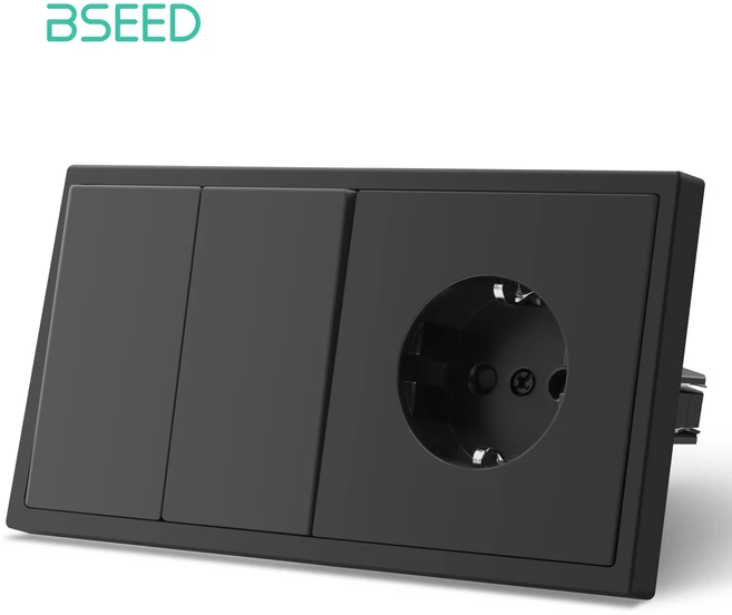 BSEED 1/2Gang 기계식 버튼 스위치 USB 전원 콘센트가있는 1Way EU 벽 소켓 플라스틱 패널 LED 조명 없음, [01] EU 표준, [17] 2Gang Socket