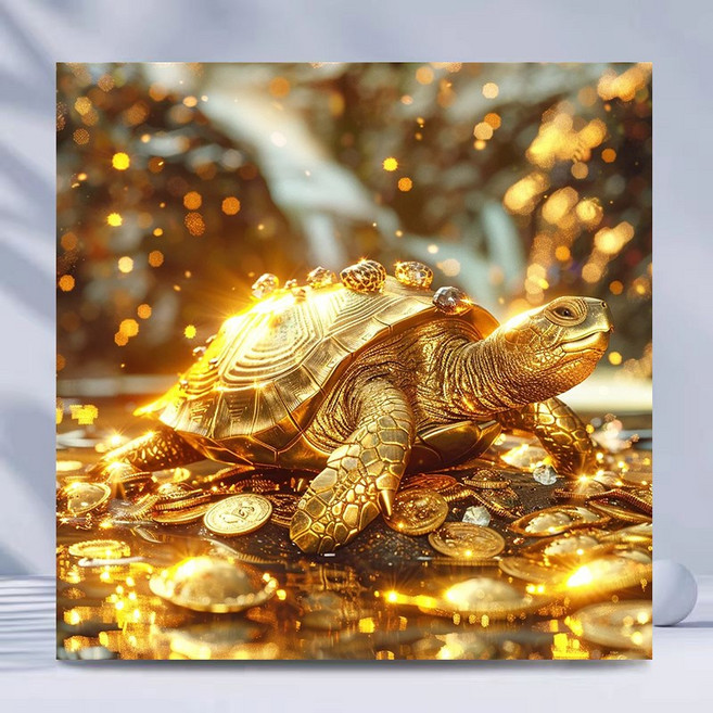 황금 거북이 DIY 보석십자수 액자 캔버스형 돈벼락 재물복 돈들어오는 풍수 인테리어 원형 포인트 비즈 그림 다이아몬드 세트50X50CM, 황금 거북이-04, 1개