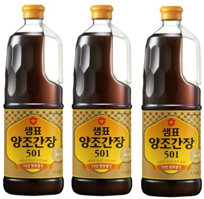 샘표 양조간장 501, 1.7L, 3개
