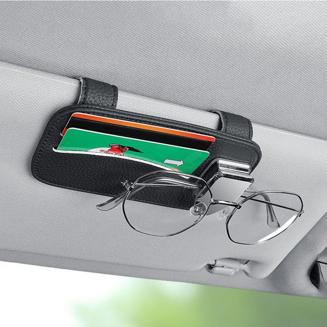 BIENOE 자동차 선바이저 선글라스클립 다기능 카드 수납함, 1개, 검정색