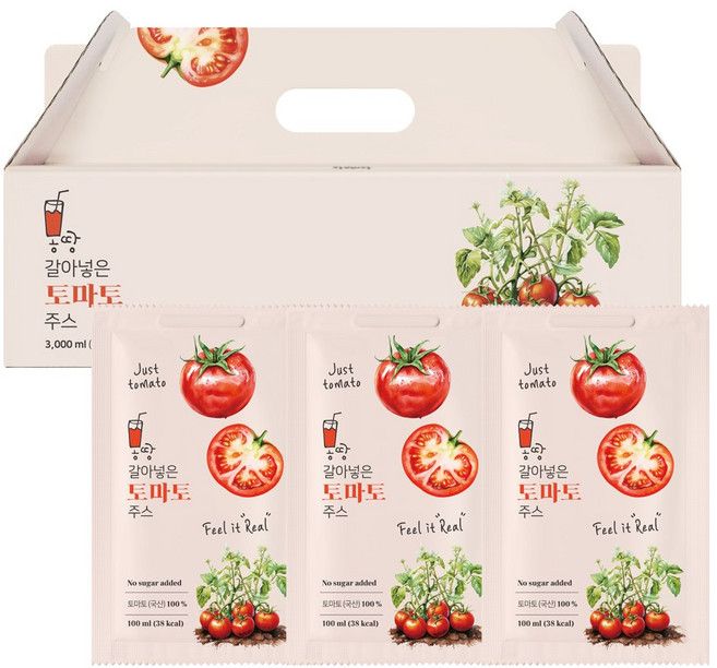 잘익은 토마토를 몽땅 갈아넣은 리얼 토마토 주스, 30개, 100ml