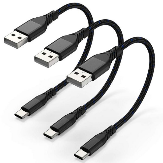 1.5ft USB C 케이블 편조 2.0 Type A 충전 코드 18인치 안드로이드 오토 아이폰 15 Pro Max 삼성 갤럭시 S23 Utltra 구글 픽셀 자동차용 짧은, 6 Inches_Black, Black, 1개
