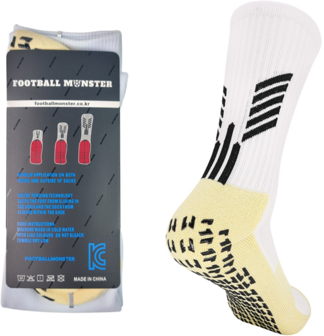 풋볼몬스터 논슬립 축구양말 3EA 1셋 어린이 유소년 성인용 스포츠삭스, 화이트, 3개, 1세트