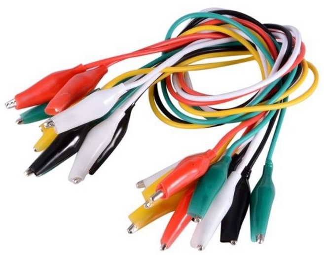 악어클립 테스트 리드선 50cm 10개입 세트 - 5색상 악어집게 연결 전선 - 전기 회로 실험용 점퍼선, 1세트