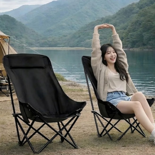 캠프텐버 아웃도어 릴렉스 접이식 캠핑 의자, 2개, 블랙