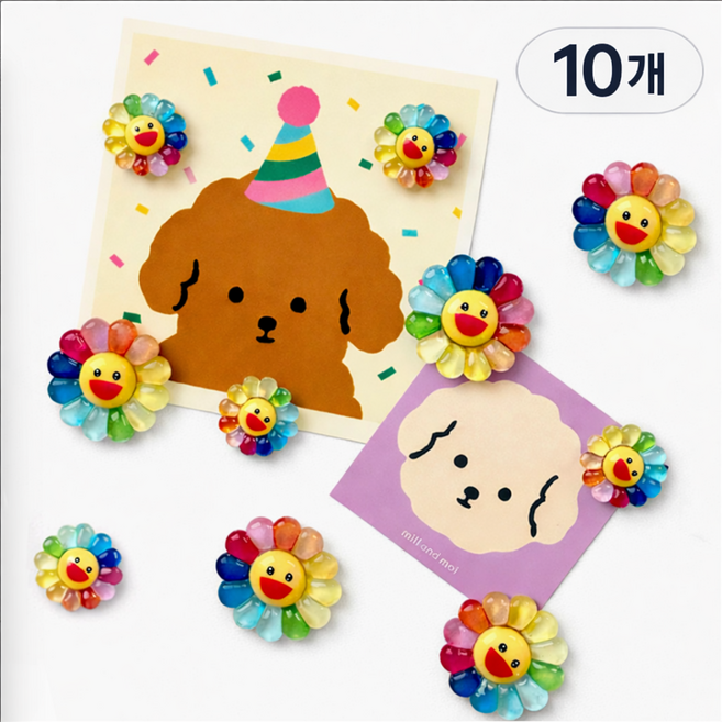 후암마켓 스마일 플라워 마그넷 귀여운 인테리어 냉장고 자석 10p, 혼합색상