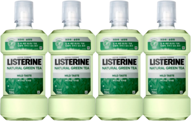 리스테린액 내추럴 그린티 마일드, 4개, 750ml