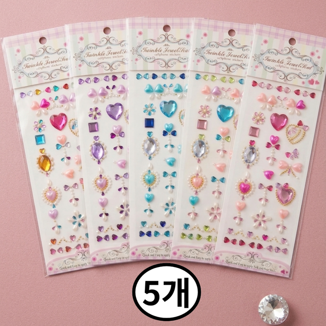 퐁포잇 고급 보석 비즈 큐빅 공주 스티커 5종 세트, 5세트, 혼합색상