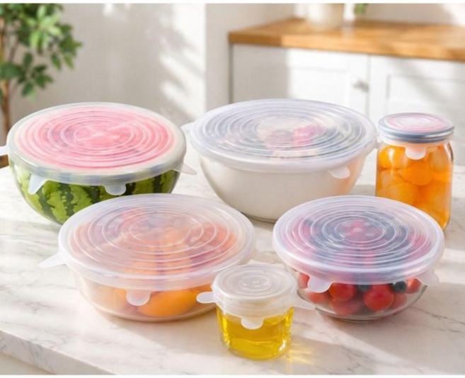 TAVIN 밀폐 덮개 만능 실리콘 뚜껑랩, 1세트, 반투명