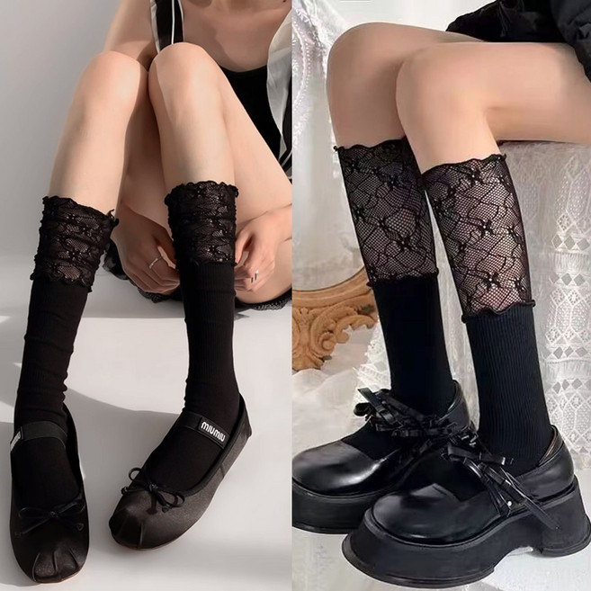 모먼트린 레이스 시스루 니삭스 2켤레 세트