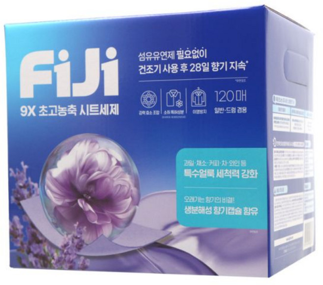 피지 시트 드럼 세탁 세제 120매 베이킹 소다, 1개