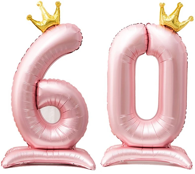 올리브파티 스탠딩 왕관 은박 숫자 생일 풍선 핑크, 숫자60, 1개 - 쿠팡