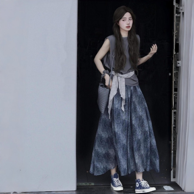 ZAJA 여성 여름 투피스 스커트+티셔츠 허리 스트랩 체형커버 데일리룩 바캉스룩