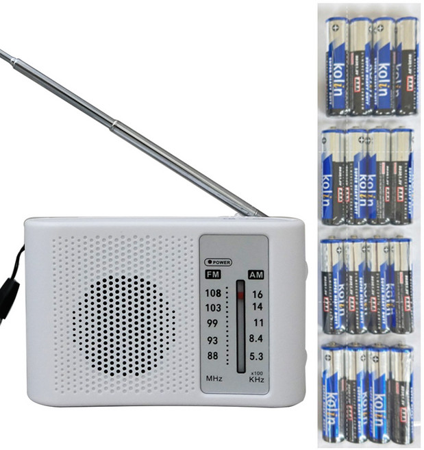 歌林 Kolin AM/FM 便攜式袖珍收音機 - 輕巧易用 隨時享受廣播, 白色, SY-T5201B+3號16入電池