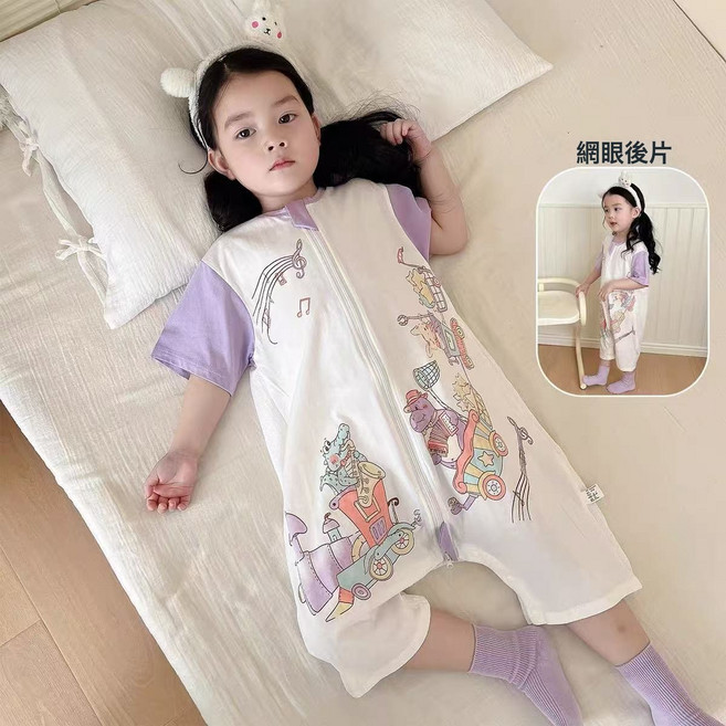 寶寶睡袋純棉春夏季薄款兒童防踢被子神器夏天網眼嬰兒連體睡衣, 1個, 新B343單短睡袋幸福列車:80