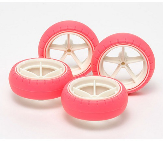 (95460) 타미야 미니카 내로우 대경 타이어 휠 & 아크타이어 형광 핑크, 1개