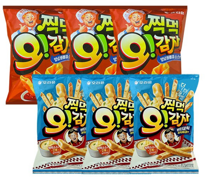 오리온 찍먹 오감자 2종 (양념바베큐소스맛 136g+버터갈릭감자튀김맛 115g), 3세트, 251g