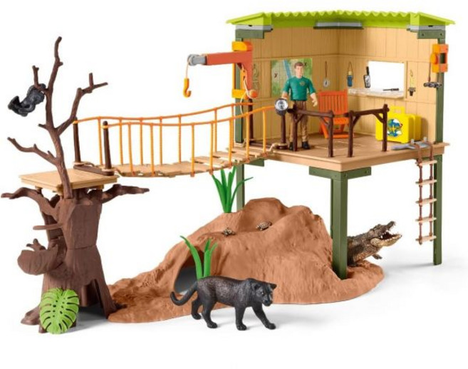 Schleich 슐라이히 정글 베이스 캠핑 피규어 세트 와일드 라이프 42507, 1) Jungle Base Camp