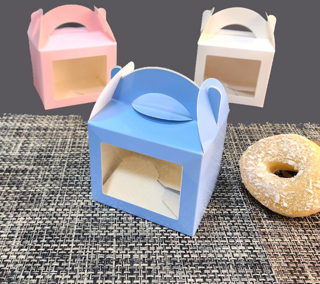 브라운 상자 4가지 사이즈 선물상자 손잡이박스 답례품 케이크상자 떡상자 베이커리포장 쿠키포장 쿠키상자 마카롱상자 선물포장, 1개, 05. 창문형 상자(블루)-소