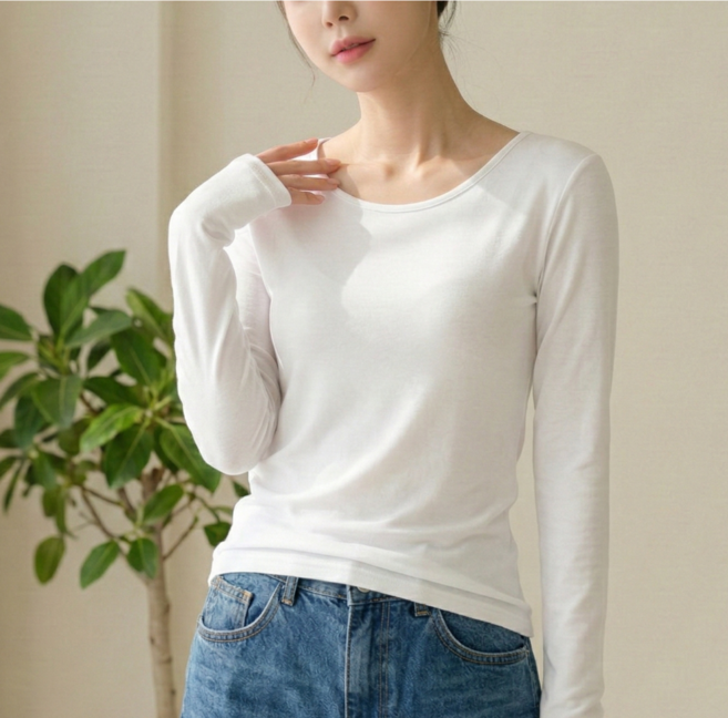 여성 라운드 긴팔티 여리 루즈핏 기본 무지 데일리 레이어드 티셔츠