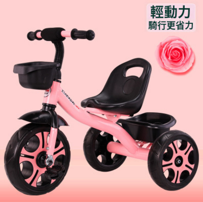 DFMEI 兒童三輪車腳踏車1-3-5-2-6週歲可摺疊嬰兒手推車寶寶自行車, 粉色:如圖