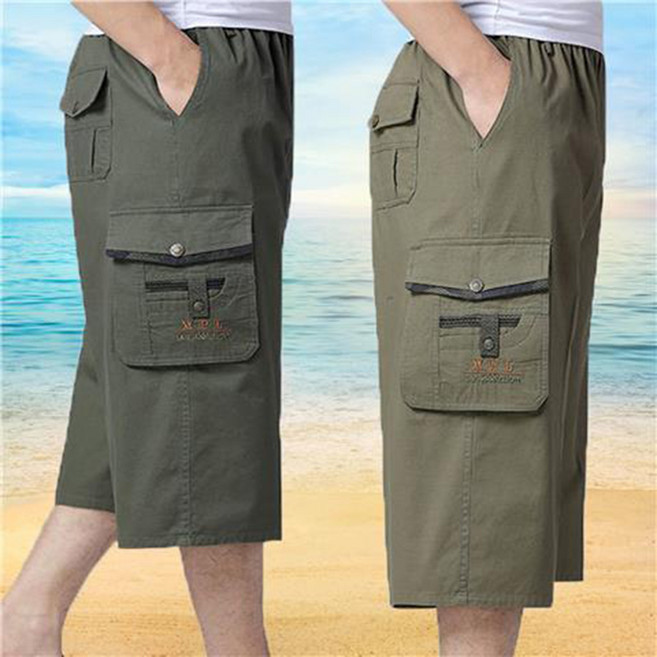 1+1 중년 남성 여름 반바지 캐주얼 팬츠 아빠 루즈핏 카고 슬랙스 팬츠 얇은 7부 반바지 투피스 빅사이즈 ZZL