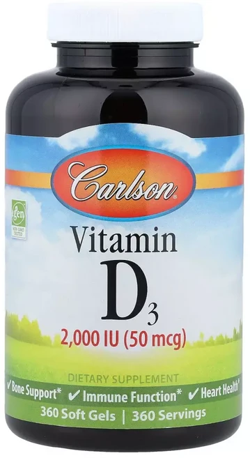 칼슨 랩스 비타민 D3 2000 IU 50 mcg 360 소프트젤 카제인 무함유 글루텐 무함유, 1개, 360정 - 쿠팡