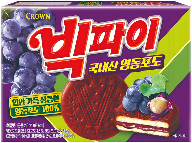 크라운 빅파이 영동포도 과자파이 중, 216g, 1개