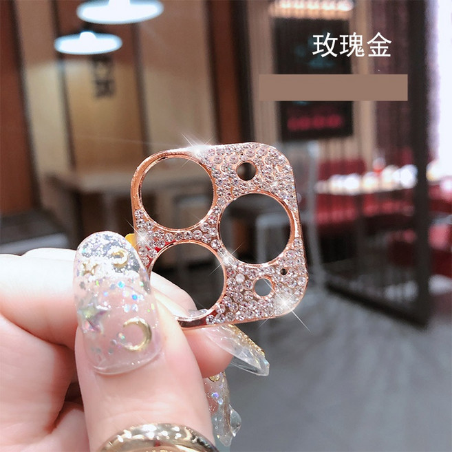 適用 蘋果 iPhone 鑲鑽鏡頭貼 鏡頭保護貼 11Promax, 1個, 鑲鑽鏡頭框-玫瑰金,11Promax