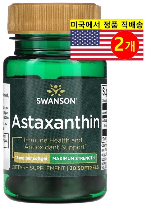 Swanson 맥시멈 스트렝스 아스타잔틴 12mg Astaxanthin Maximum Strength, 2개, 30정 - 쿠팡