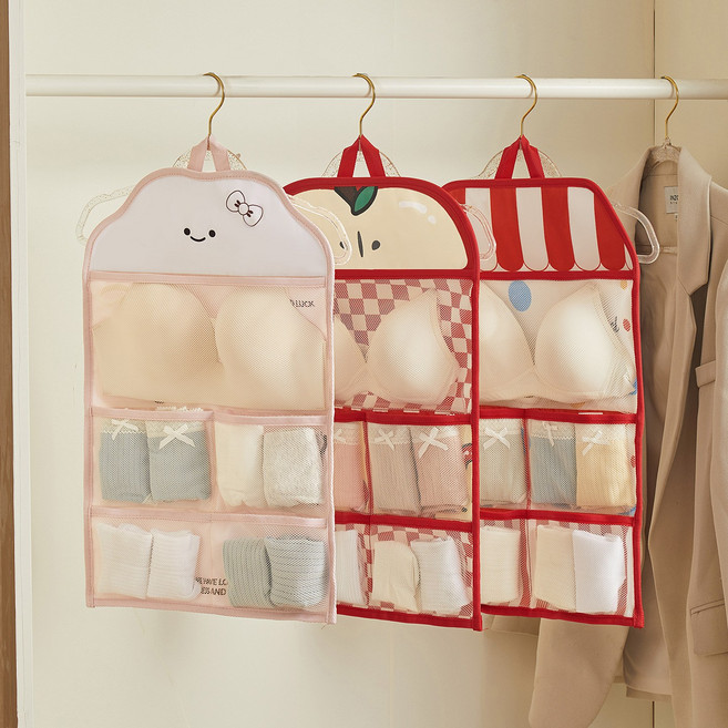 귀여운 벽걸이 수납 정리함 3단 속옷 양말 정리 포켓 벽걸이 수납함, 집
