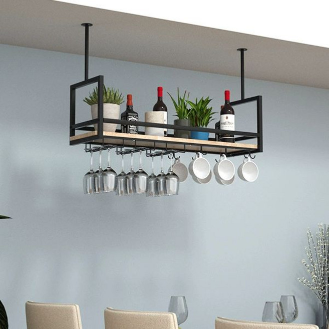 와인잔 걸이 진열장 수납 선반 잔정리 레스토랑 장식장, 1개, 블랙 120x30x높이 60cm