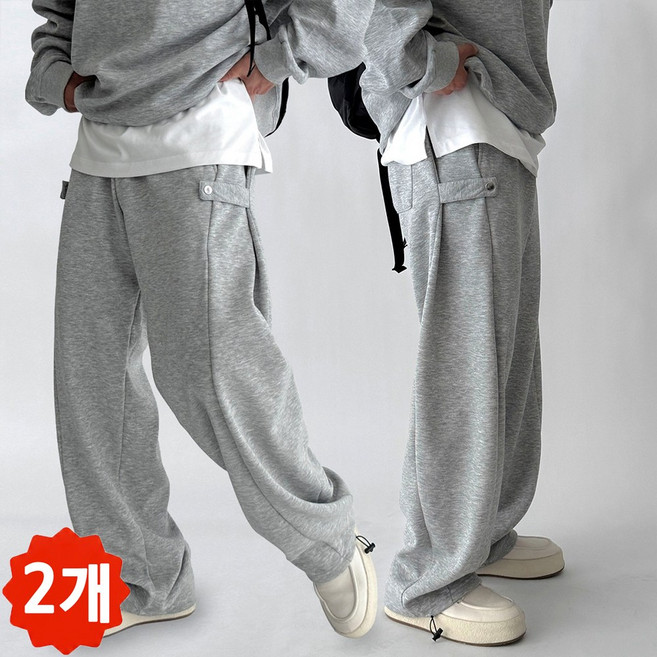 2장묶음 빠델 남자 여자 스냅 오버핏 와이드핏 벌룬핏 조거 밴딩 사계절 코튼 스웻 츄리닝 팬츠