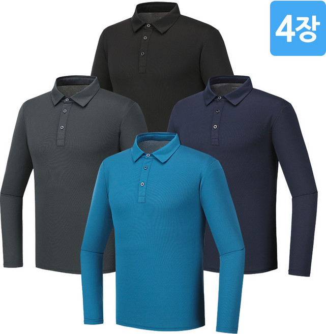 [4장세트] 남성 봄 여름 쿨론 스윙 모션 무지 카라티 SWT19 스판 골프웨어 비즈니스 아웃도어 등산 데일리 외출복 작업복 근무복 여름긴팔 티셔츠