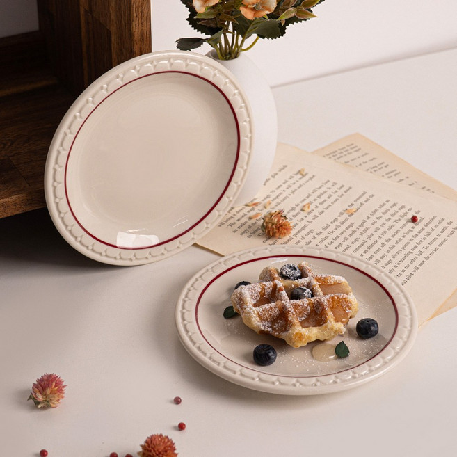 시라쿠스 쉐난고 카디날 레드 화이트 라인 원형접시, 2개