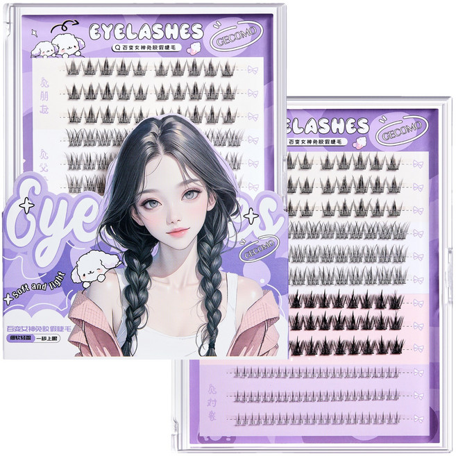 GECOMO프리미엄 가늘게 제작된 인조 속눈썹 세트 (윗+아랫 4종 믹스 136족 무접착), 1개, 변신 여신G6031