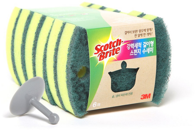 스카치브라이트 쓰리엠 걸이형 강력세척 스펀지 수세미, 6개입, 1개