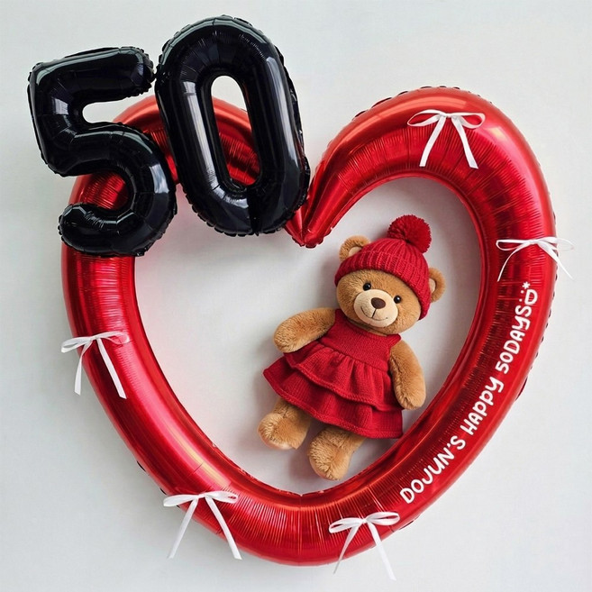 이벤트홀릭 50일 풍선 하트프레임 리본 세트(레터링 스티커 포함), 1개, 08.하트레드 리본화이트