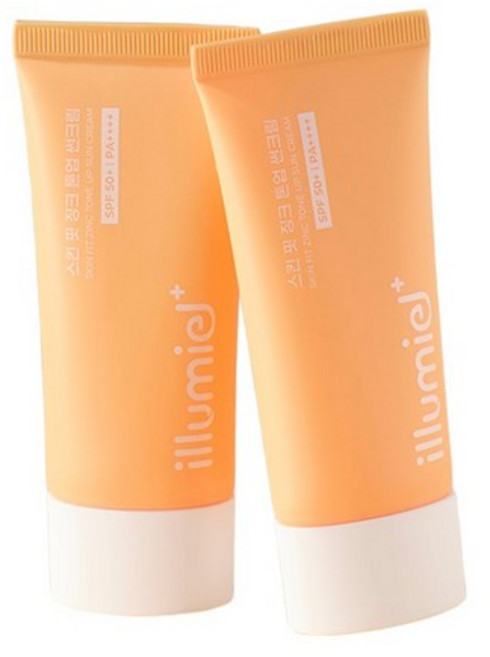 일루미엘 스킨 핏 톤업 선크림 50ml 2개 SPF50+ 파데프리 무기자차 비건 선크림