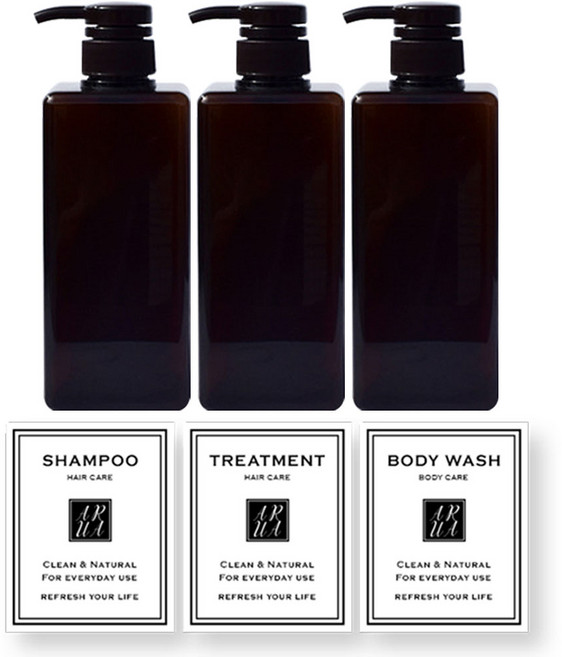 아루아 욕실 사각 디스펜서 650ml 3종 세트+방수스티커 3종, 브라운, 1개