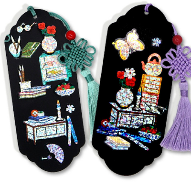 전통문양 나전칠기 홀로그램 자개스티커 책가도 책갈피 만들기 DIY 유치원 초등미술, 1개