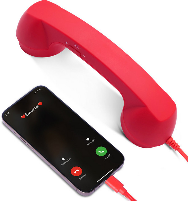 레트로 전화기 유선전화기 스마트폰 연결 C타입 복고풍 수화기 일반전화 핸드셋, 기본 반지 사이즈, 레드