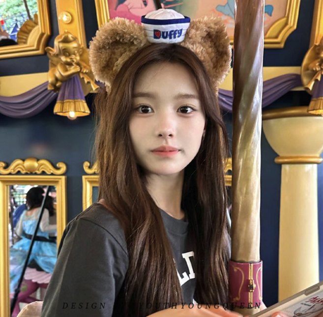 복실 곰돌이 모자 머리띠 헤어밴드, 1개