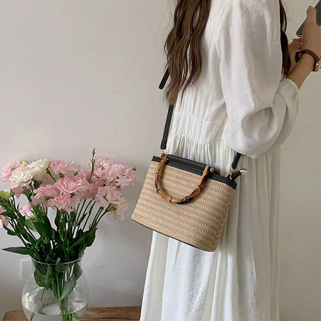 여성 여름 라탄 크로스백 트렌드 미니 라탄 숄더백 패션 여자 밀짚 가방 LT