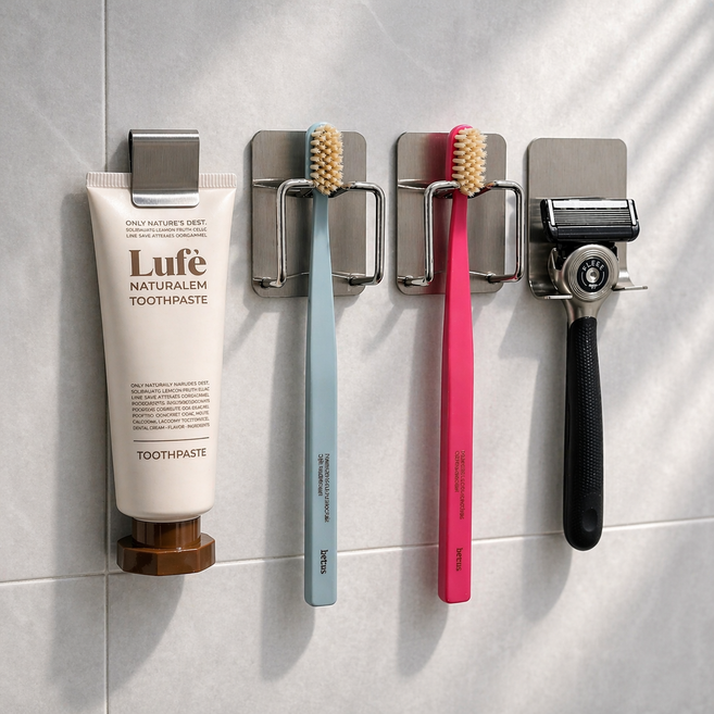 리브티크 3세대 304스텐 무타공 칫솔걸이 칫솔거치대 칫솔꽂이 칫솔홀더, 1개, 2인용