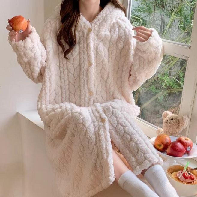 피스오라 여성 극세사 수면잠옷 원피스